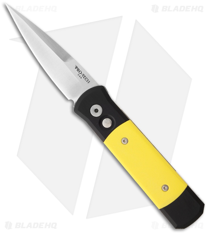 Protech Godson Automatic Knife w/ Yellow G-10 (3.15" Satin Plain) 748
