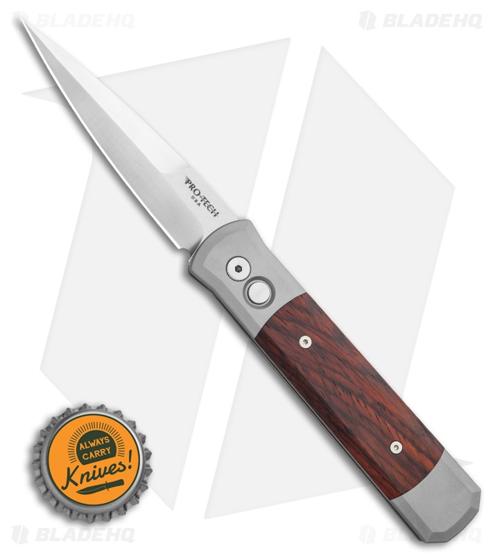 Protech Godfather Automatic Knife Gray/Cocobolo Wood (4" Satin)