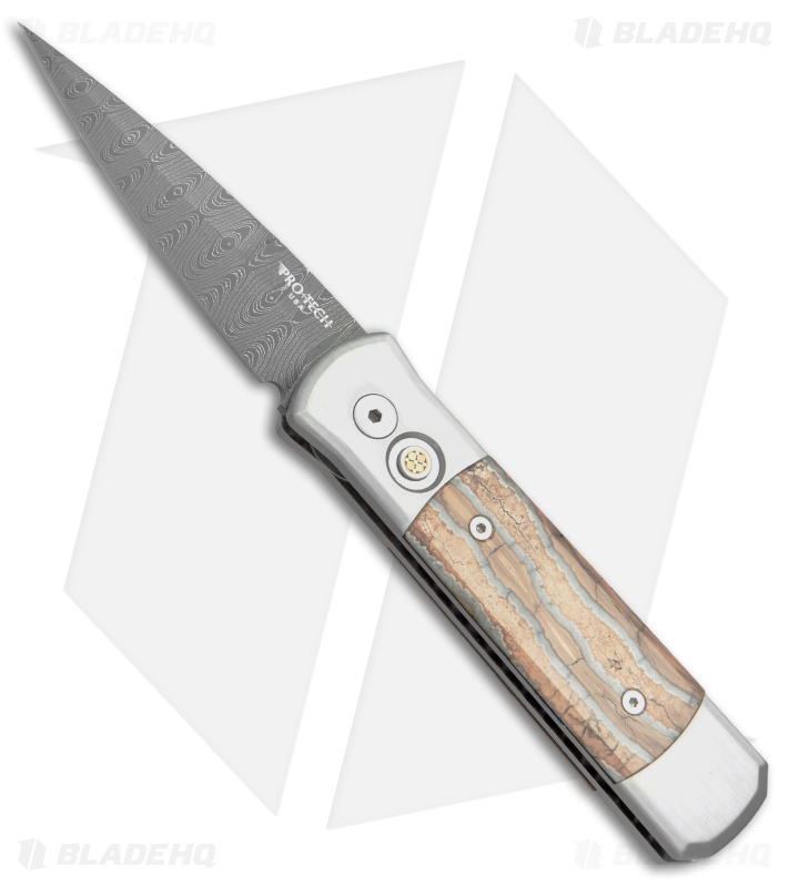 Custom Pro-Tech Godson Mastodon Tooth w/ Stainless Steel Frame (3.1" Damascus)