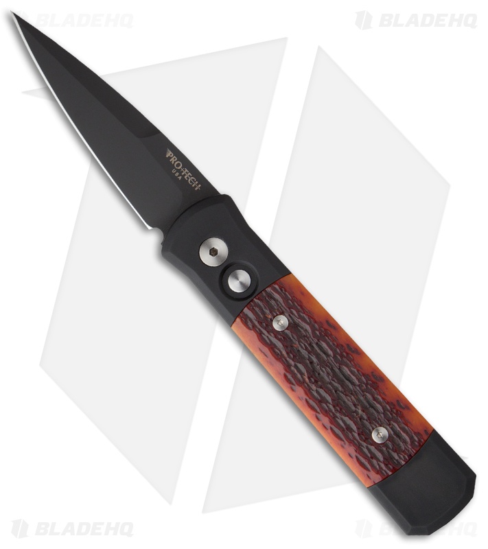 Pro-Tech Godson Automatic Knife w/ Amber Jigged Bone (3.15" Black Plain) 762