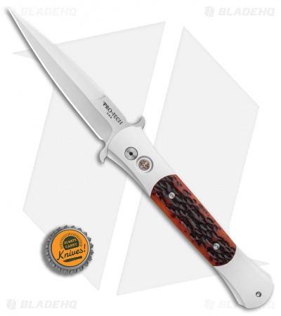 Pro-Tech Large Don Silver Automatic Knife Jig Bone (4.5" Satin) 1908-JB