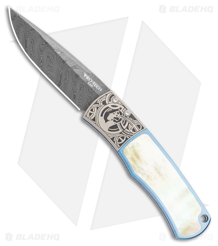 Pro-Tech Custom BR-1 Magic Custom Automatic Knife Blue Ti/MOP (Damascus)