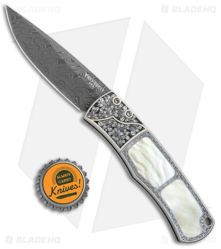 Pro-Tech Ultimate Custom BR-1 Steel Automatic Knife Gold Lip Pearl (Damascus)