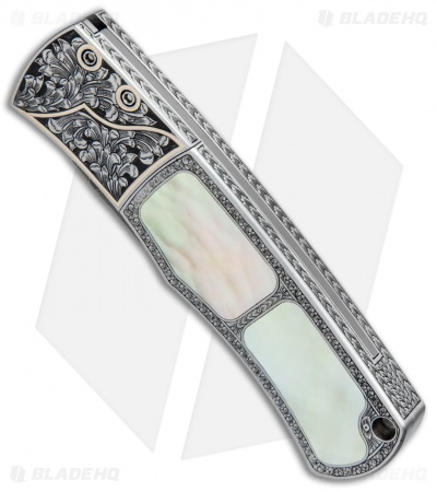 Pro-Tech Ultimate Custom BR-1 Steel Automatic Knife Gold Lip Pearl (Damascus)