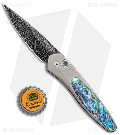 Pro-Tech Custom Newport Automatic Knife Ti/Abalone (3" Nichols Mosaic Damascus)