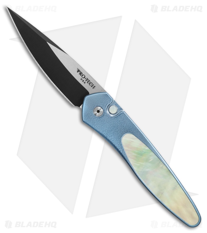 Pro-Tech Custom Newport Automatic Knife Blue Ti/Gold Pearl (3" Two-Tone)