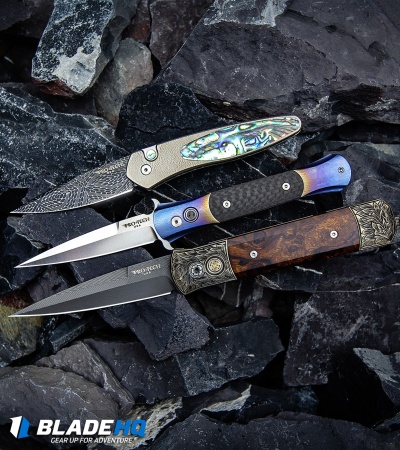 Pro-Tech Custom Newport Automatic Knife Ti/Abalone (3" Nichols Mosaic Damascus)