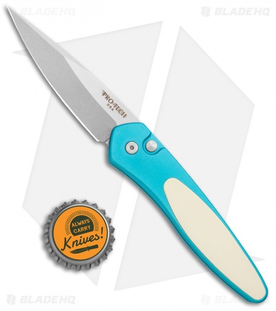 Pro-Tech Newport Automatic Knife Teal/Ivory Micarta (3" Satin)