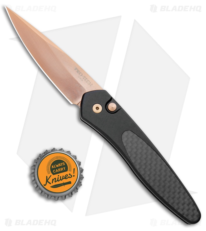 Protech Newport Black Automatic Knife Carbon Fiber (3" Rose Gold)