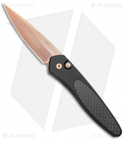 Protech Newport Black Automatic Knife Carbon Fiber (3" Rose Gold)