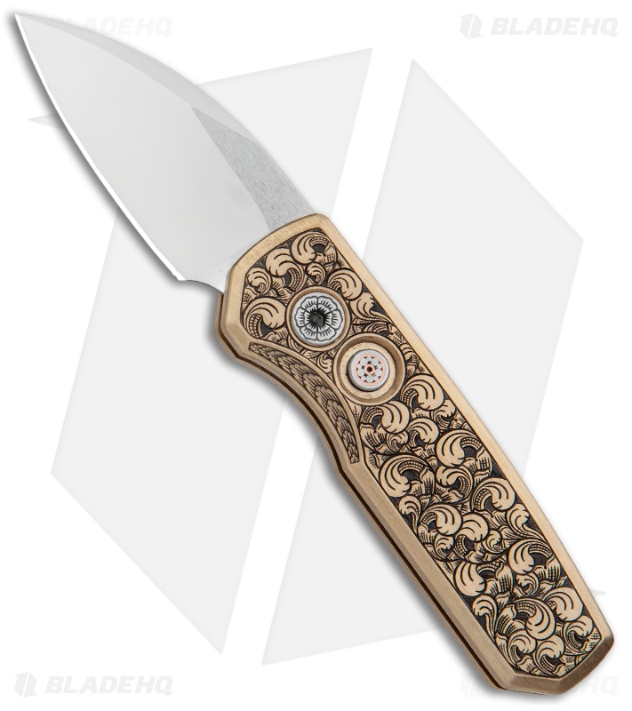 Pro-Tech Custom Wharncliffe Runt 5 Automatic Knife Brass (1.9" Mirror)