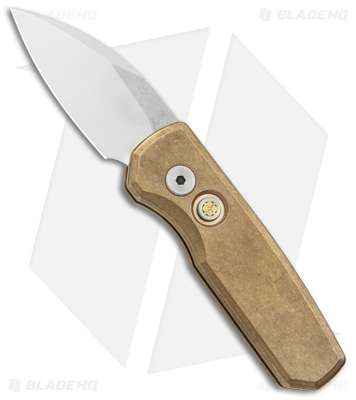 Pro-Tech Runt 5 Reverse Wharncliffe Knife Stonewashed Brass (1.9" Mirror)