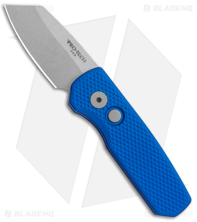 Pro-Tech Runt 5 Reverse Tanto Automatic Knife Textured Blue (1.9" Stonewash)