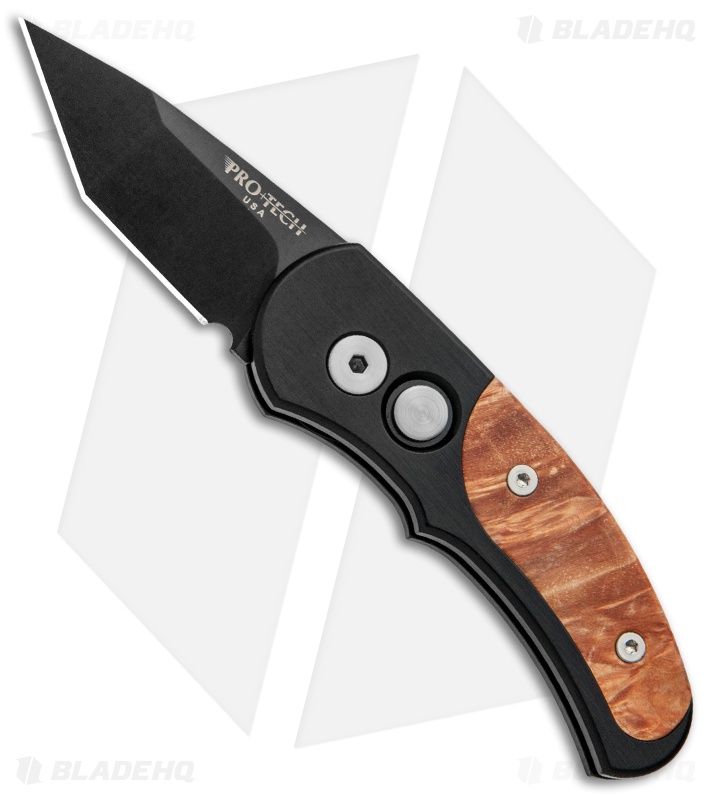 Pro-Tech Runt J4 Tanto Automatic Knife Box Elder Burl (1.94" Black) 5407-DB