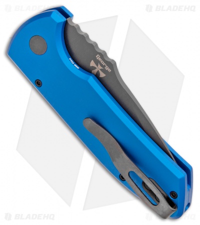 Pro-Tech Les George SBR Automatic Knife Blue Knurled Aluminum (2.6" Black)