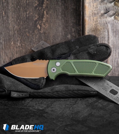 Pro-Tech Les George SBR Desert Warrior Auto Knife Green Knurled (2.6" Copper)