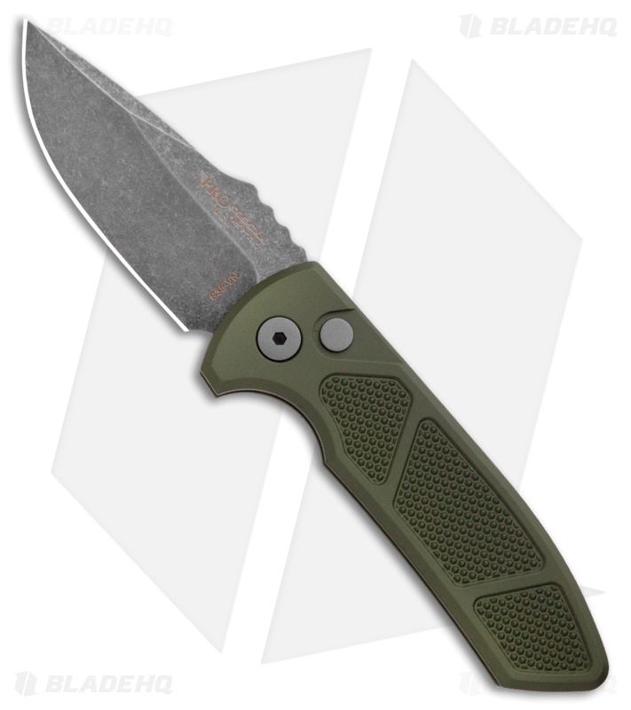 Pro-Tech Les George SBR Automatic Knife Green Aluminum Knurled (2.6" Acid Wash)