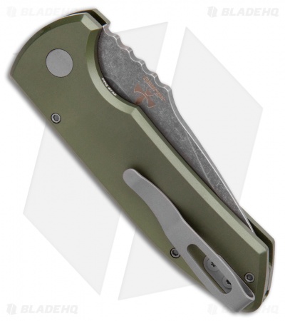 Pro-Tech Les George SBR Automatic Knife Green Aluminum Knurled (2.6" Acid Wash)