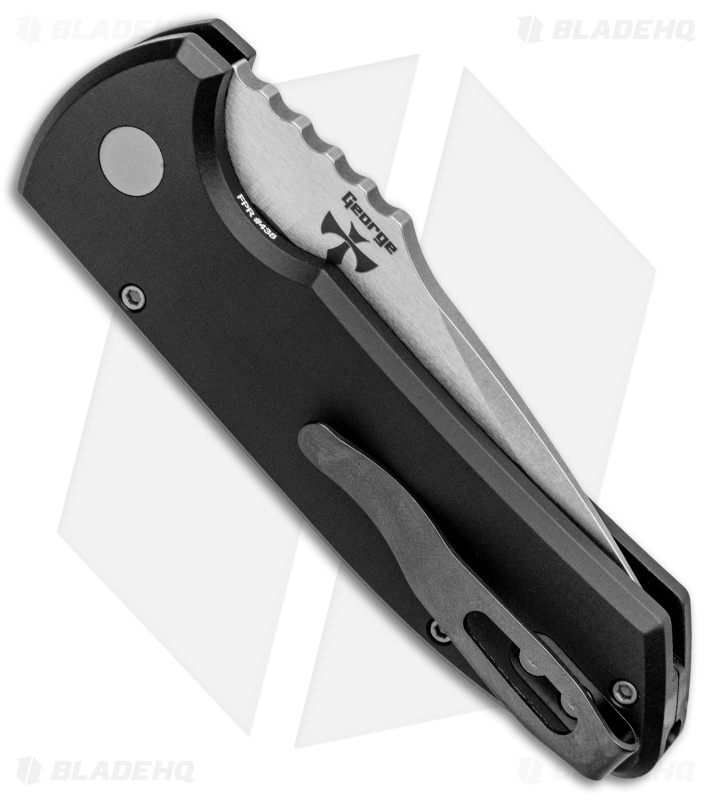 Pro-Tech Les George SBR Automatic Knife Black Knurled Aluminum (2.6" Stonewash)