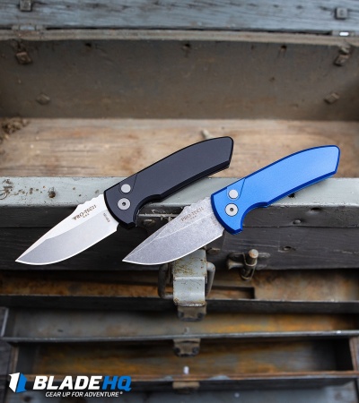 Pro-Tech Les George SBR Automatic Knife Blue Aluminum (2.6" Acid Wash)