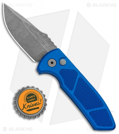 Pro-Tech Les George SBR Automatic Knife Knurled Blue Al (2.6" Acid Wash)