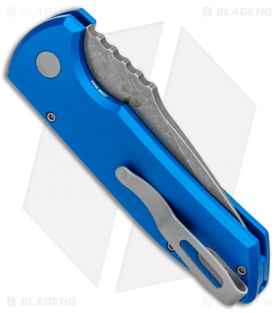 Pro-Tech Les George SBR Automatic Knife Knurled Blue Al (2.6" Acid Wash)