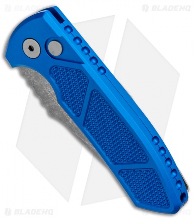 Pro-Tech Les George SBR Automatic Knife Knurled Blue Al (2.6" Acid Wash)