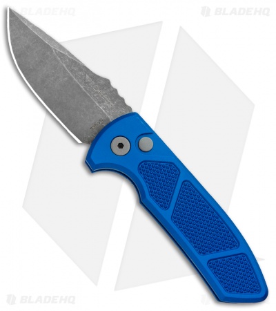 Pro-Tech Les George SBR Automatic Knife Knurled Blue Al (2.6" Acid Wash)