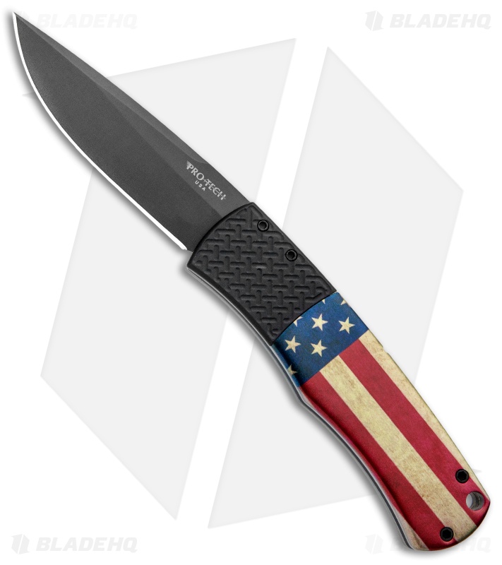 Pro-Tech Magic "Whiskers" Automatic Knife PK Vintage Flag (3.125" Black)