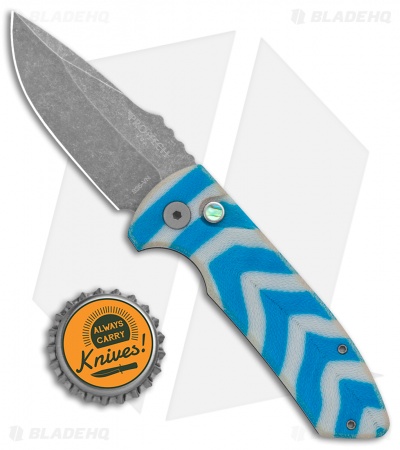 Pro-Tech Custom SBR Automatic Unique Micarta Blue Chevron (2.6" Acid Wash)