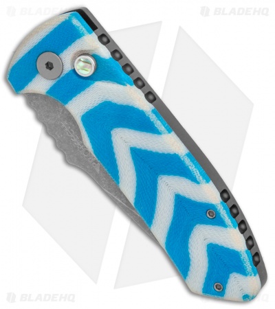 Pro-Tech Custom SBR Automatic Unique Micarta Blue Chevron (2.6" Acid Wash)
