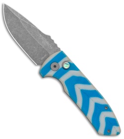 Pro-Tech Custom SBR Automatic Unique Micarta Blue Chevron (2.6" Acid Wash)