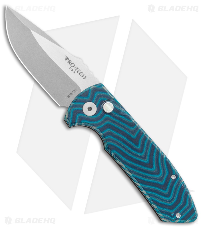 Pro-Tech Custom SBR Automatic Unique Micarta Ocean Blend (2.6" Stonewash)