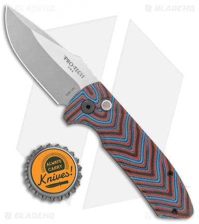 Pro-Tech Custom SBR Automatic Unique Micarta Red/Black/Blue (2.6" Stonewash)