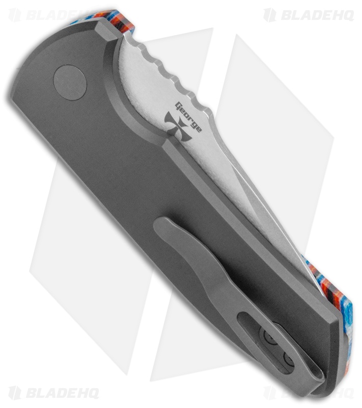 Pro-Tech Custom SBR Automatic Unique Micarta Red/Black/Blue (2.6" Stonewash)