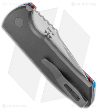 Pro-Tech Custom SBR Automatic Unique Micarta Red/Black/Blue (2.6" Stonewash)