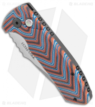 Pro-Tech Custom SBR Automatic Unique Micarta Red/Black/Blue (2.6" Stonewash)