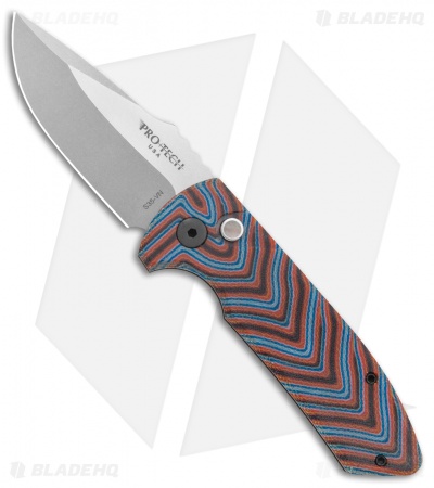 Pro-Tech Custom SBR Automatic Unique Micarta Red/Black/Blue (2.6" Stonewash)