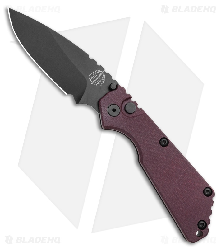 Strider + Pro-Tech SnG Automatic Knife Smooth Burgundy Micarta (3.5" Black DLC)