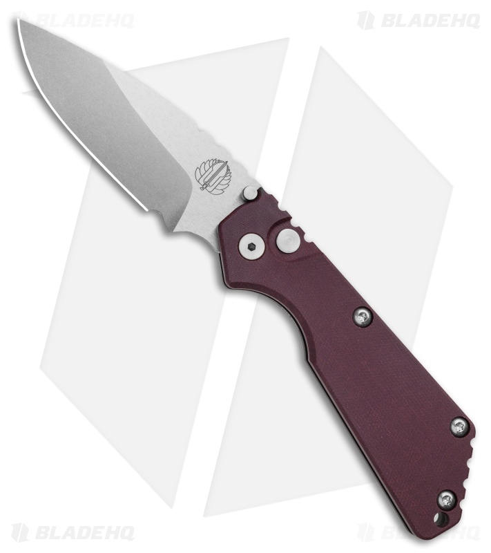 Strider + Pro-Tech SnG Automatic Knife Smooth Burgundy Micarta (3.5" Stonewash)