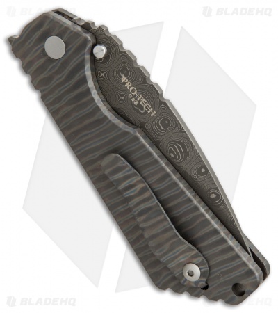 Strider + Pro-Tech Custom SnG Automatic Knife Tiger Stripe Ti (3.5" Damascus)