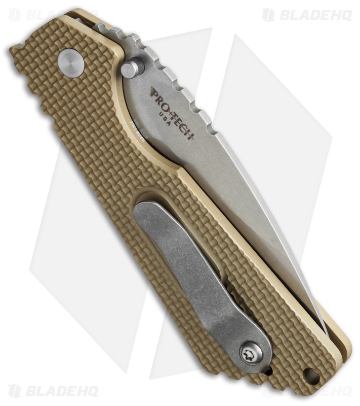 Strider + Pro-Tech SnG Automatic Knife Tan Knurled w/Safety (3.5" Stonewash)