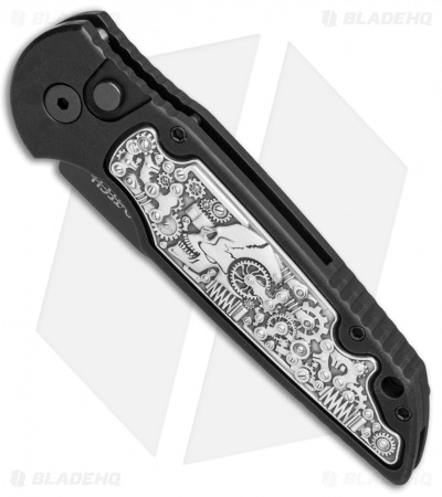 Pro-Tech TR-3 Shaw Steampunk Automatic Knife Coin Struck Inlay (3.3" Black)