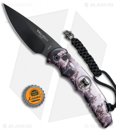 Pro-Tech TR-4 Skull Custom Automatic Knife  Four Horsemen Scene (4" Black)