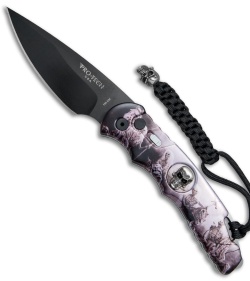 Pro-Tech TR-4 Skull Custom Automatic Knife  Four Horsemen Scene (4" Black)