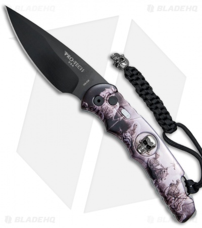 Pro-Tech TR-4 Skull Custom Automatic Knife  Four Horsemen Scene (4" Black)