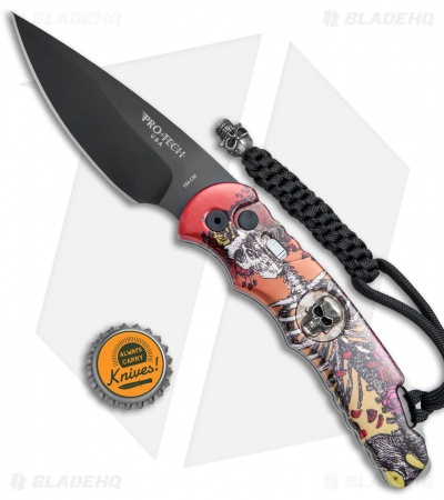 Pro-Tech TR-4 Skull Custom Automatic Knife  Skeleton Rose Scene (4" Black)