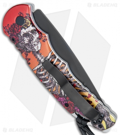 Pro-Tech TR-4 Skull Custom Automatic Knife  Skeleton Rose Scene (4" Black)