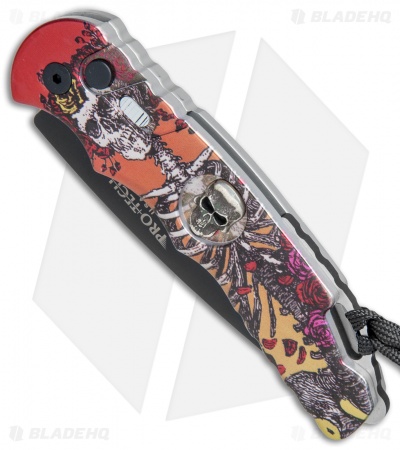 Pro-Tech TR-4 Skull Custom Automatic Knife  Skeleton Rose Scene (4" Black)