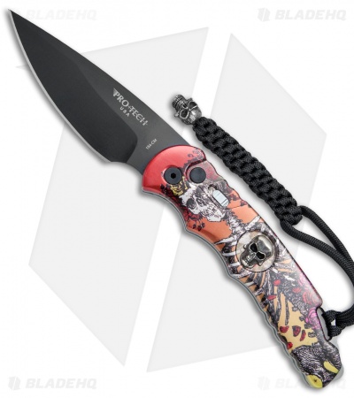 Pro-Tech TR-4 Skull Custom Automatic Knife  Skeleton Rose Scene (4" Black)